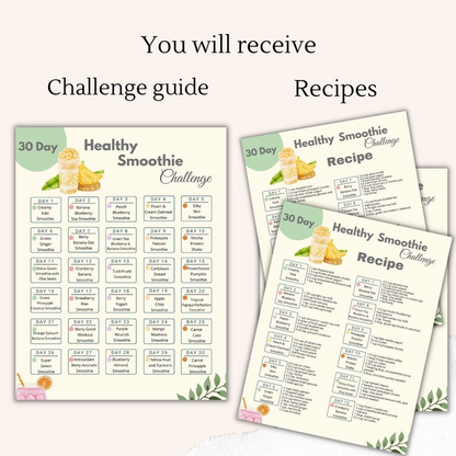 30 Day Smoothie Challenge with recipes | Healthy Eating Tracker | How to get fit and healthy Guide | Printable Smoothie Recipe